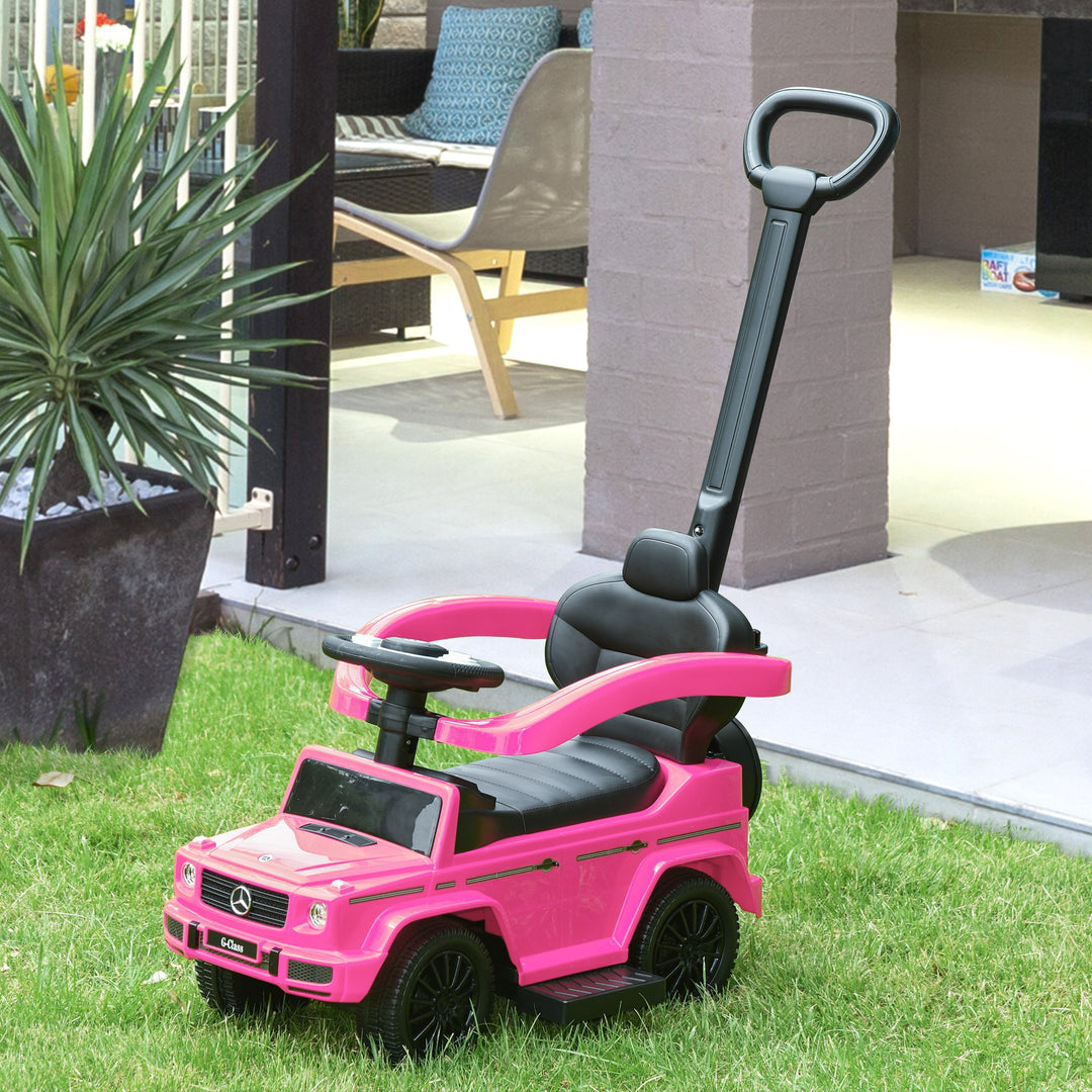 Compatible Ride-On Push Along Car Sliding Walker Mercedes-Benz G350 Walker Foot to Floor Slider Stroller Toddler Vehicle Steering Wheel Pink