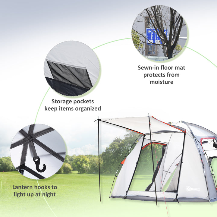 4-5 Man Outdoor Tunnel Tent, Two Room Camping Tent with Portable Mat, Sewn-In Floor Breathable Mesh Windows for Fishing, Festival, Hiking