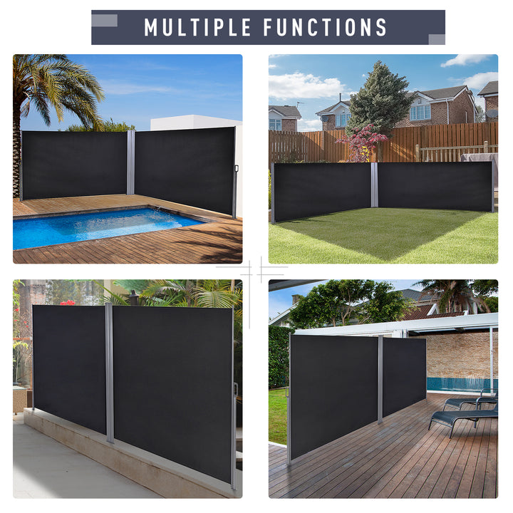 6 x 1.6 M Double Canopy Pull-Out Side Awning Sun Rain Outdoor Protection w/ Steel Frame Retractable Garden Privacy Home Commercial Dark Grey