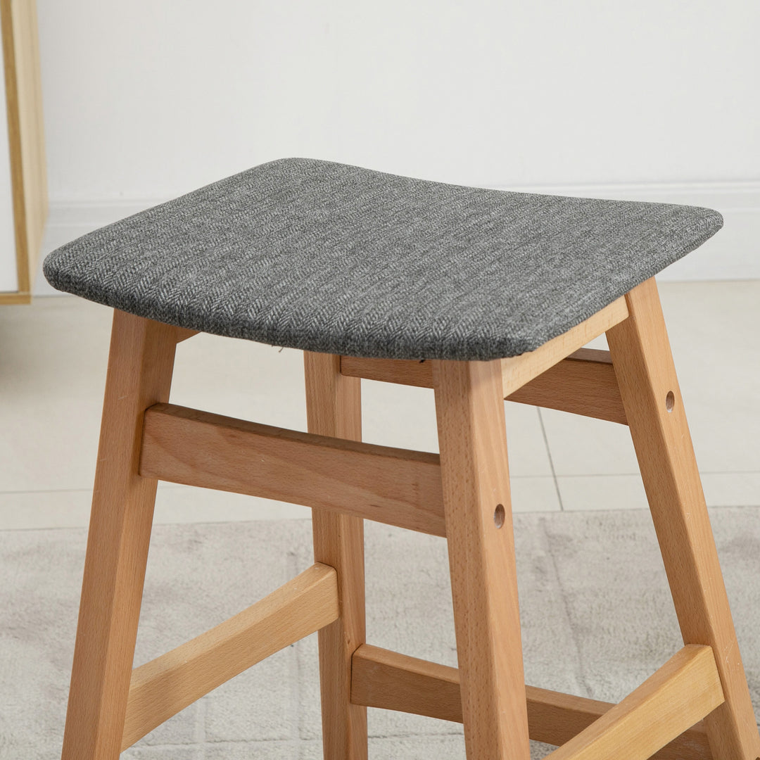 Bar Stools Set of 2 Upholstered Wooden Barstools Breakfast Chairs with Beech Wood Legs for Kitchen, Natural