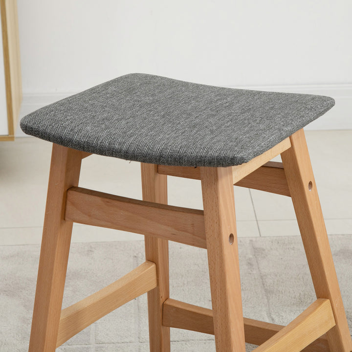 Bar Stools Set of 2 Upholstered Wooden Barstools Breakfast Chairs with Beech Wood Legs for Kitchen, Natural