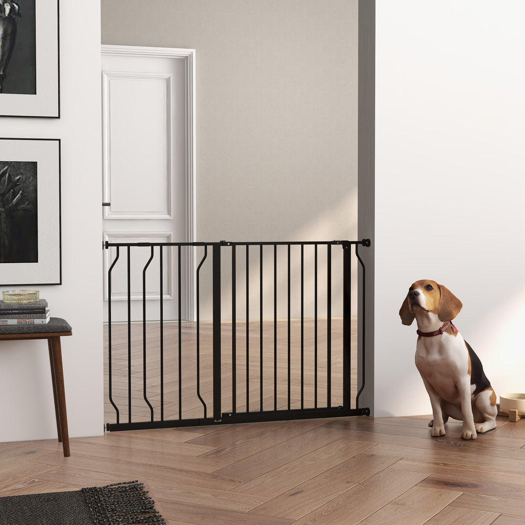 Wide Dog Safety Gate, with Door Pressure, for Doorways, Hallways, Staircases - Black