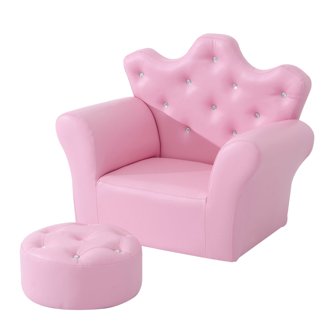 PU Leather Kids Set:1 x Armchair, 1x Stool-Pink