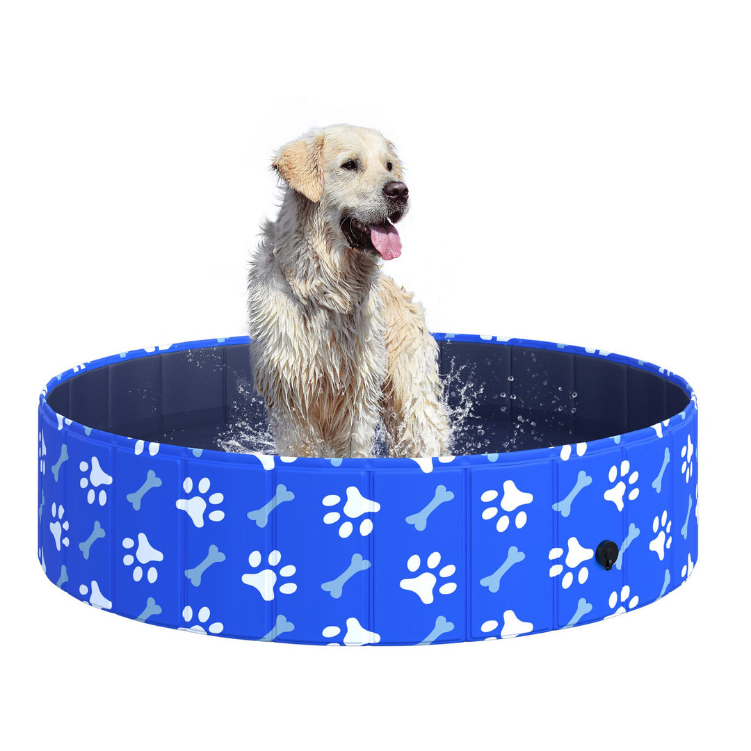 PawHut Dog Swimming Pool Foldable Pet Bathing Shower Tub Padding Pool Dog Cat Puppy Washer Indoor/Outdoor Φ120 × 30H cm M Sized