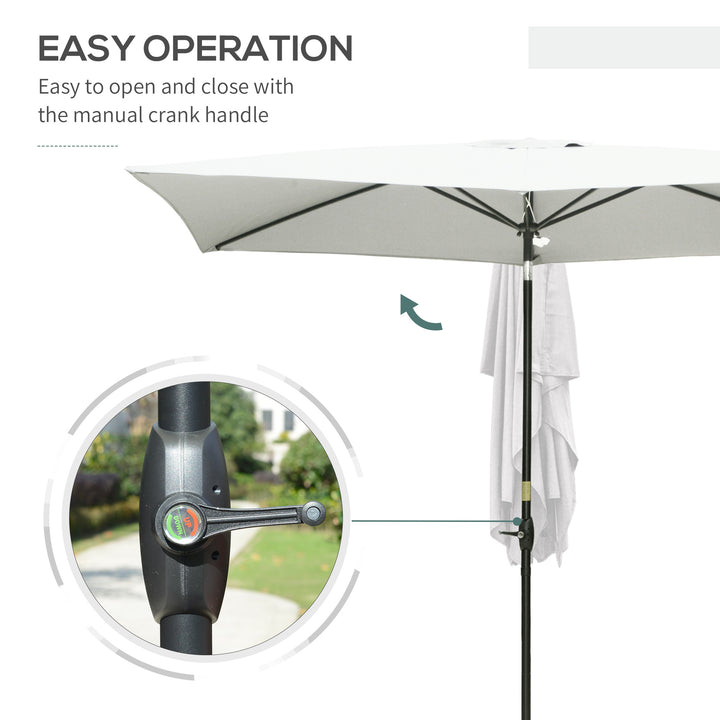 Outsunny 2 x 3m Garden Parasol Umbrella, Rectangular Market Umbrella Patio, Outdoor Table Umbrellas with Crank & Push Button Tilt, Cream White