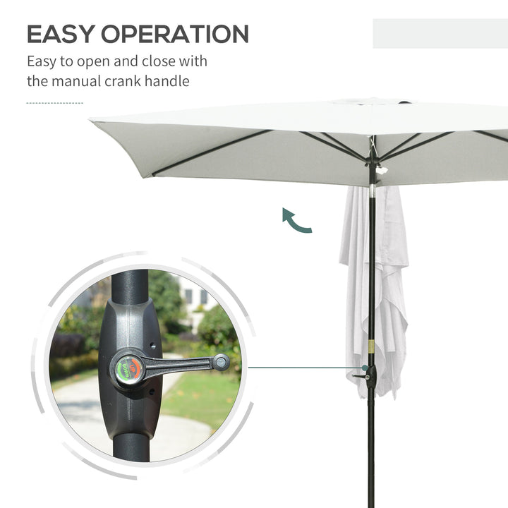 Outsunny 2 x 3m Garden Parasol Umbrella, Rectangular Market Umbrella Patio, Outdoor Table Umbrellas with Crank &amp; Push Button Tilt, Cream White
