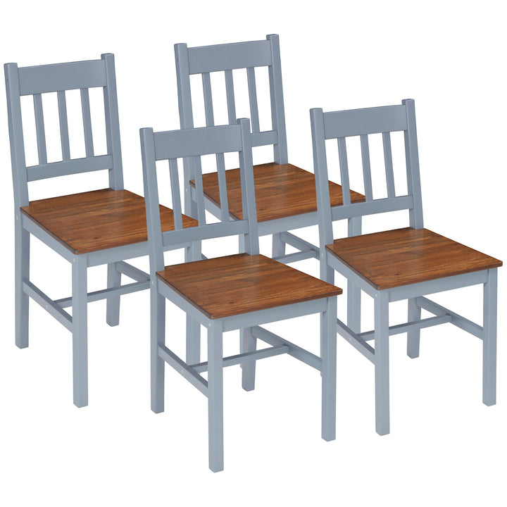 Dining Chairs Set of 4, Kitchen Chair with Slat Back, Pine Wood Structure for Living Room and Dining Room, Grey