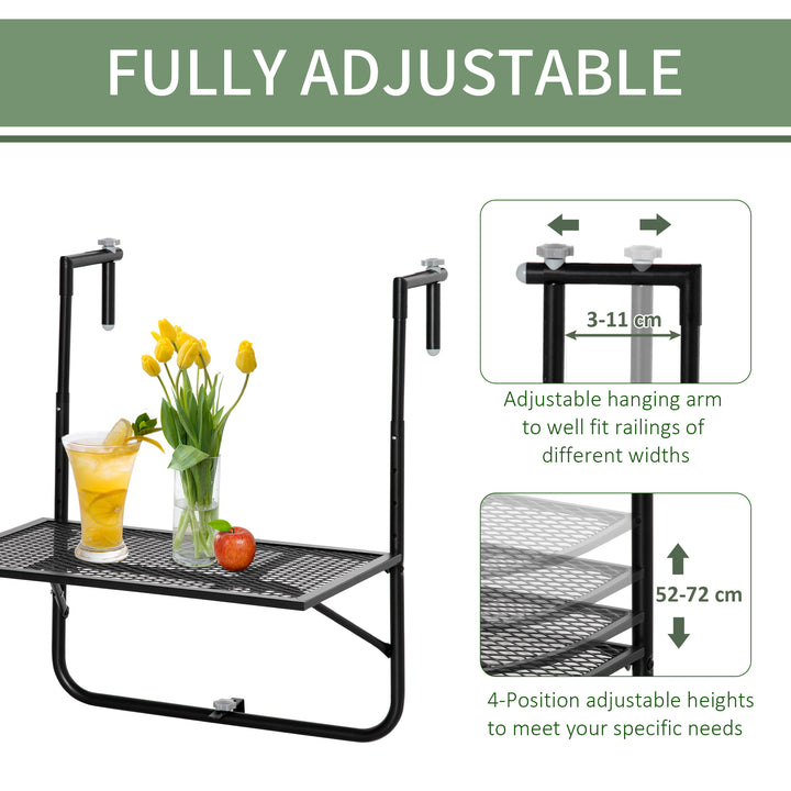 Balcony Hanging Table, Metal Wall Mount Desk, Adjustable Folding Balcony Deck Table for Patio and Garden, Black