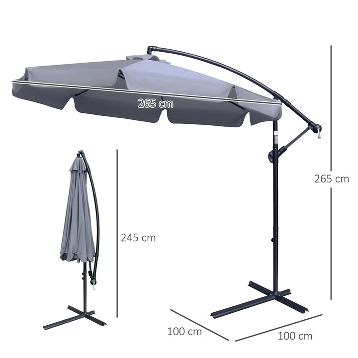 Outsunny 2.7m Banana Parasol Cantilever Umbrella with Crank Handle and Cross Base for Outdoor, Hanging Sun Shade, Dark Grey