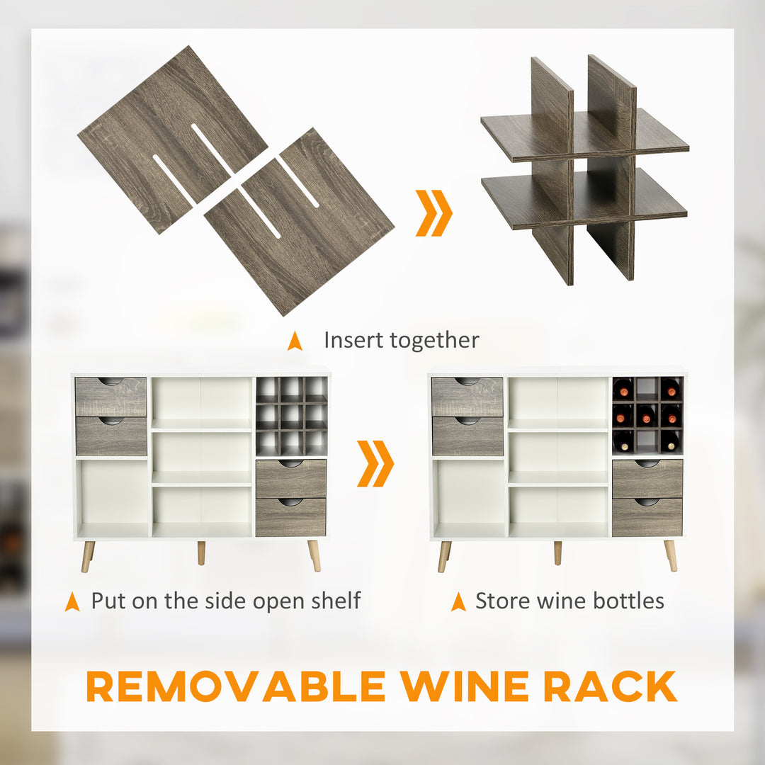 Modern Kitchen Sideboard, Buffet Table with Removable Wine Rack, Drawers and Open Compartments for Living Room, Dining Room, Grey