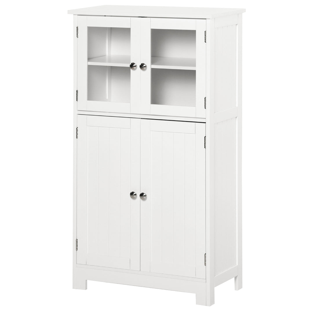 Kleankin Bathroom Floor Storage Cabinet with Tempered Glass Doors and Adjustable Shelf, Free Standing Organizer for Living Room Entryway, White