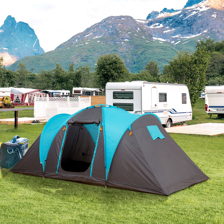 4-Person Outdoor Steel Frame Camping Tent Blue