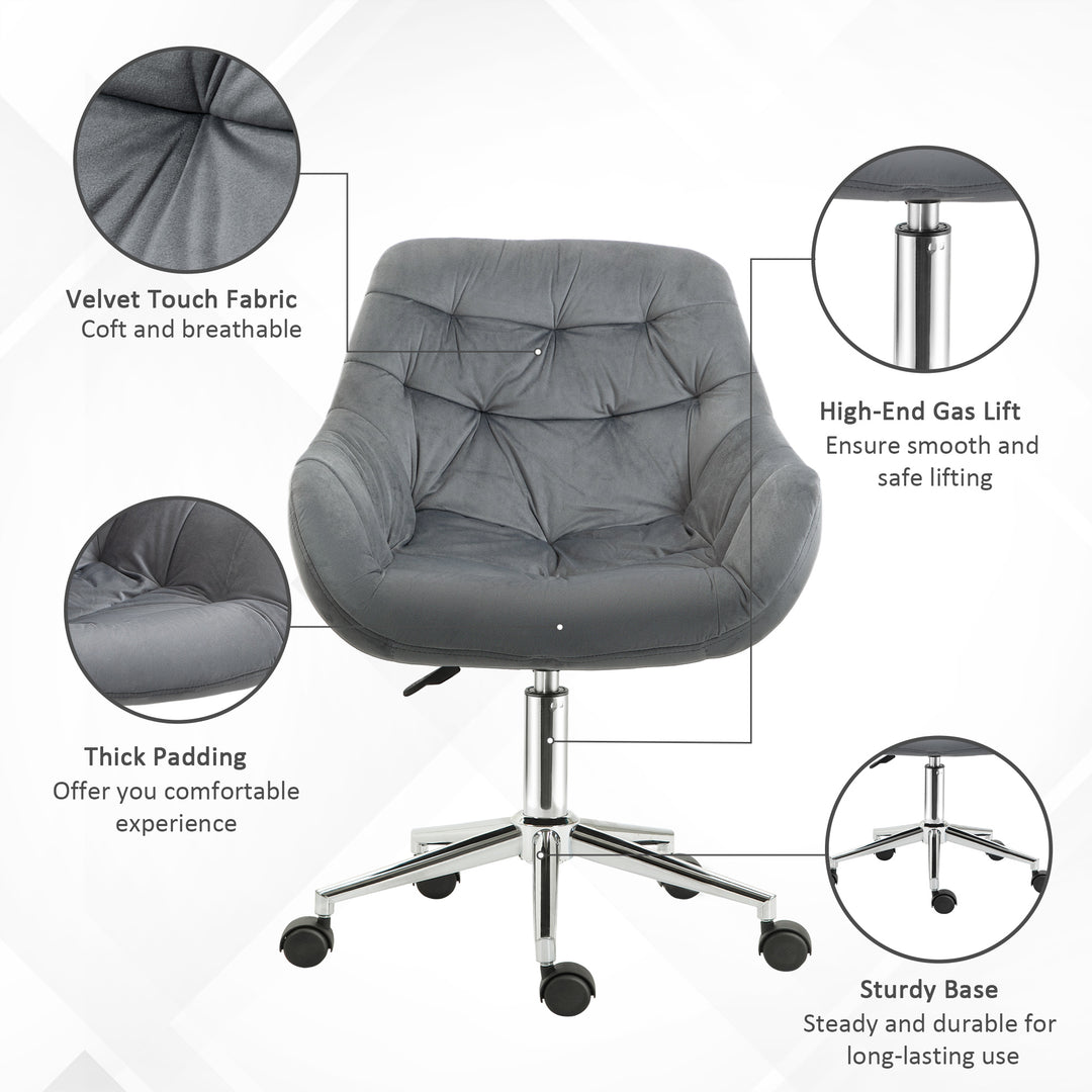 Vinsetto Swivel Chair Chair Velvet Ergonomic Computer Chair Comfy Desk Chair w/ Adjustable Height, Arm and Back Support, Dark Grey