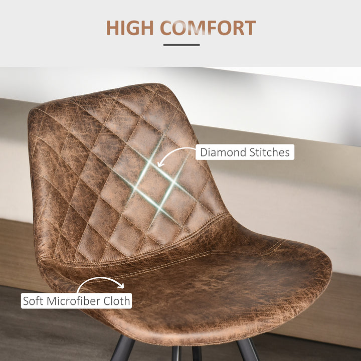 HOMCOM Set Of 2 Bar Stools Vintage Microfiber Cloth Tub Seats Padded Comfortable Steel Frame Footrest Quilted Home Cafe Kitchen Chair Stylish Brown