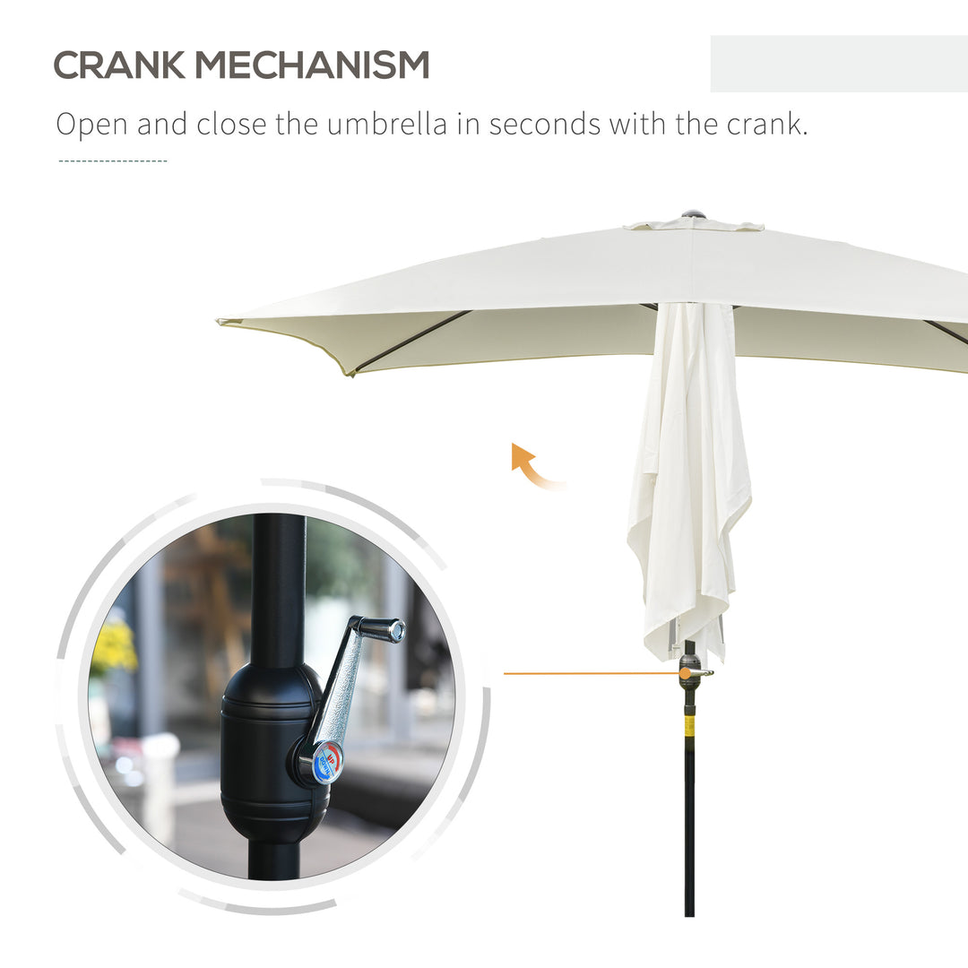 3x2m Garden Parasol Umbrella, Canopy with Aluminum Tilt, Crank Rectangular Sun Shade Steel, Cream White