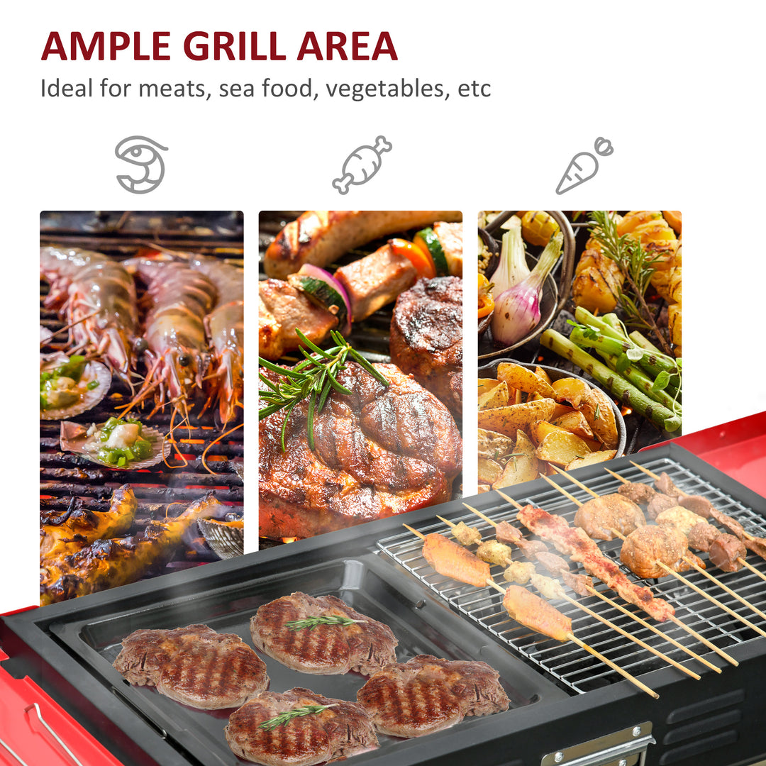 Portable Charcoal BBQ Grill Height Adjustable Barbecue w/ Side Shelves, Grill Net & Pan Easy Set-up