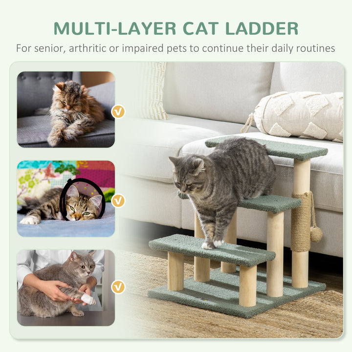 48cm Cat Tree, 3-Layer Kitty Ladder, Cat Climbing Toy, Cat Tower with Ball Toy Jute Scratching Post, Green