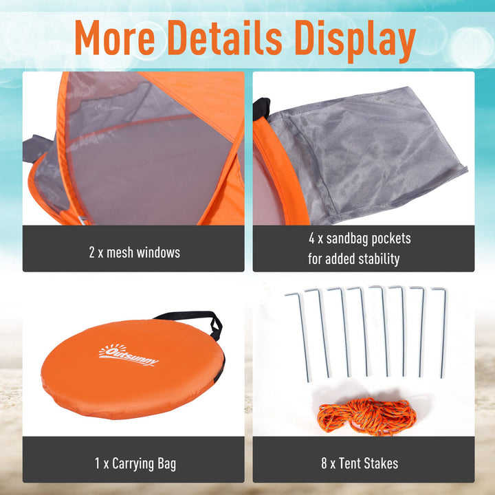 Pop up Beach Tent with Sun Shelter Portable Automatic - Orange