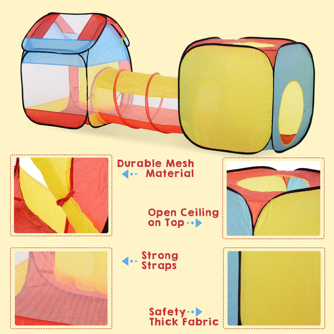 Toddler Polyester 3 in 1 Pop Up House Tent Play Tunnel Multi-Colour