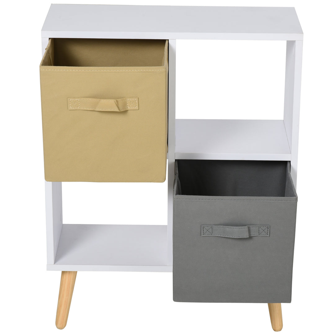 Freestanding 4 Cube Storage Cabinet Unit w/ 2 Fabric Drawers Handles Home Office Organisation Shelves Furniture 54.5L x 24W x 69.5H cm