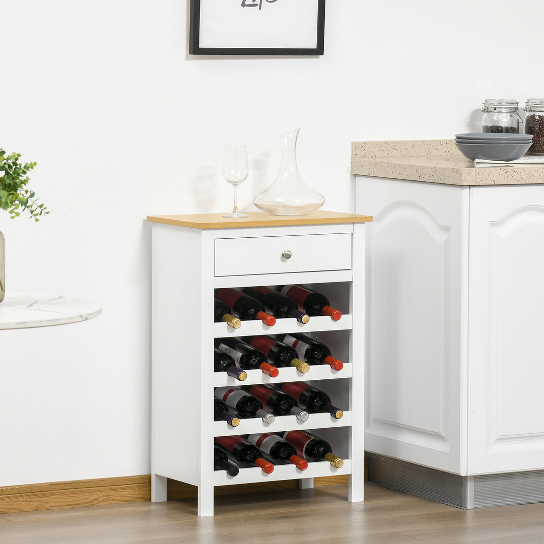 Modern Wine Cabinet Cupboard with 16-Bottle Wine Rack, Kitchen Sideboard with drawer for Living &amp; Dining Room, Home Bar, White