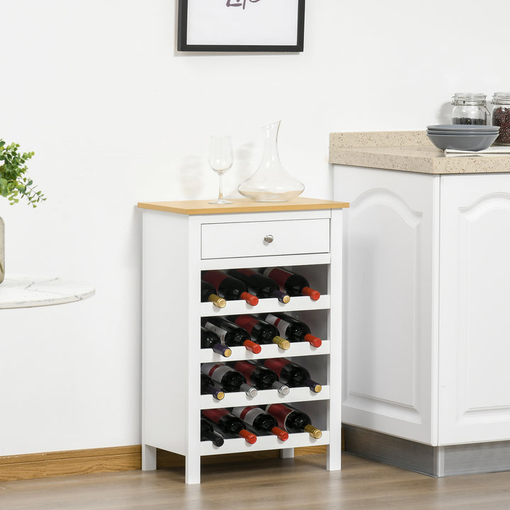 Modern Wine Cabinet Cupboard with 16-Bottle Wine Rack, Kitchen Sideboard with drawer for Living &amp; Dining Room, Home Bar, White