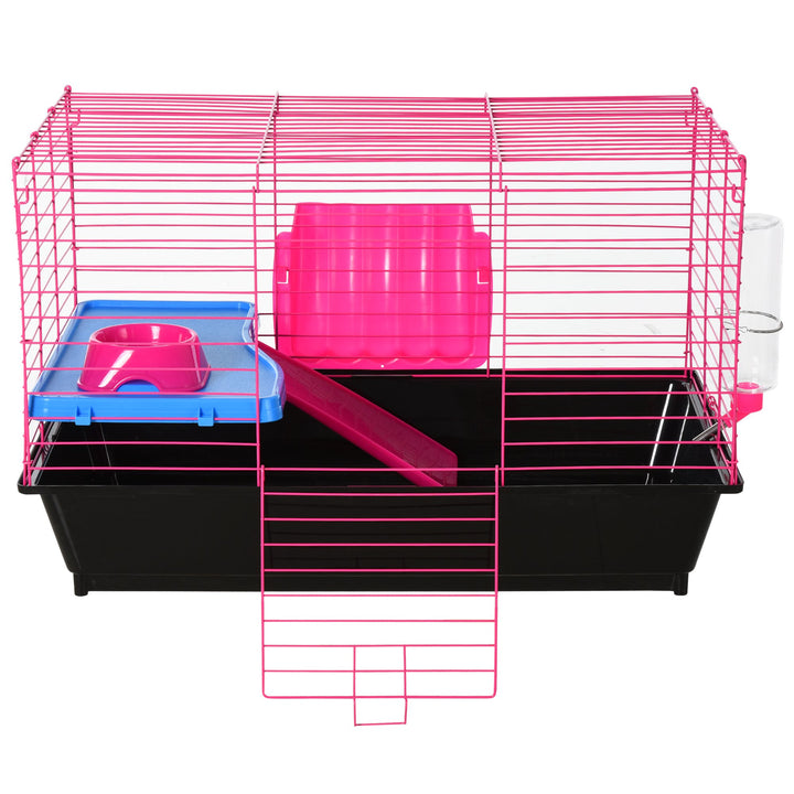 PawHut Dwarf Hamster Metal Cage w/ Tunnels Water Bottle Food Dish Pink