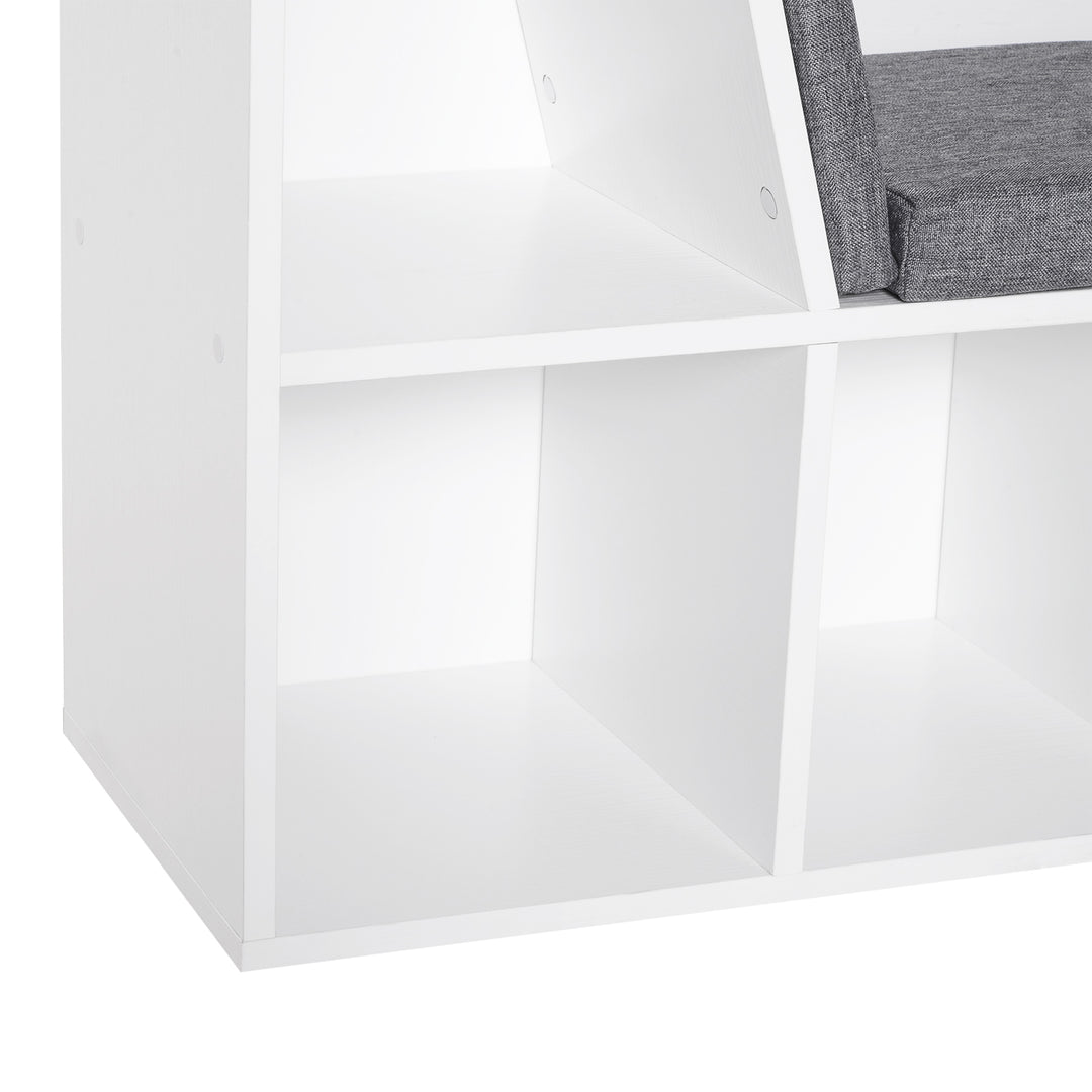 Bookcase Shelf Storage Seat with Cushion Sideboard Kids Reading Bedroom Living Room Organiser White