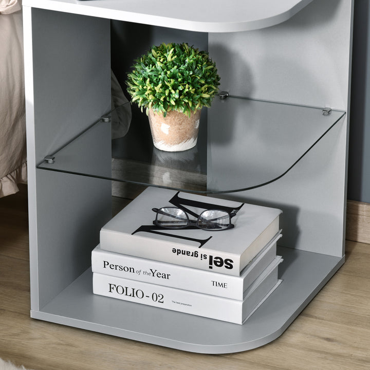 Modern Side Table Three Layer Bedside Table Nightstand with 2 Storage Shelves, for Living room, Bedroom, Grey