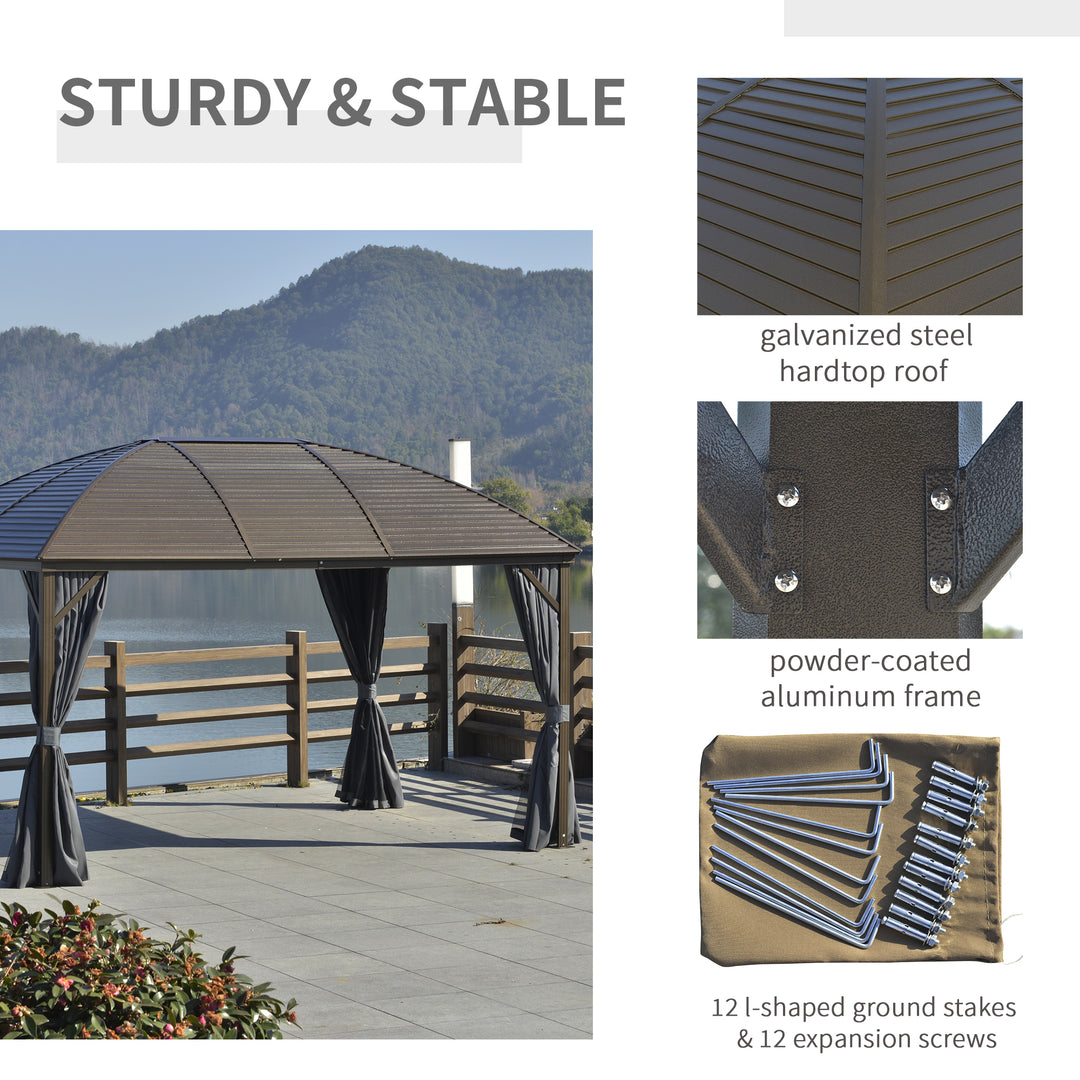 Outsunny 4 x 3(m) Patio Aluminium Gazebo Hardtop Metal Roof Canopy Party Tent Garden Outdoor Shelter with Mesh Curtains &amp; Side Walls, Dark Grey