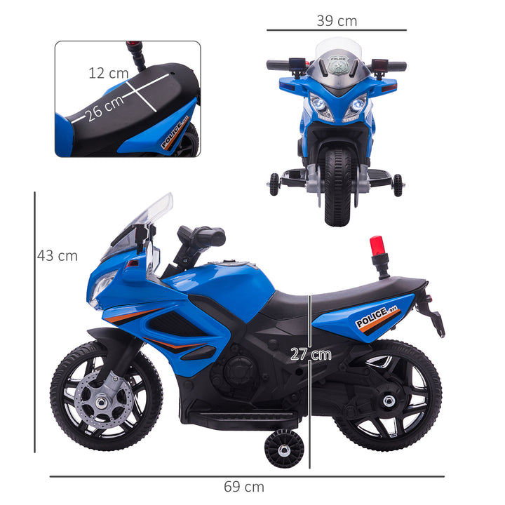 Kids 6V Electric Ride On Motorcycle Police Car Toy for 18 - 36 months Blue