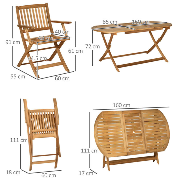 7 Piece Wooden Garden Dining Set with Umbrella Hole, Folding Dining Table and Armchairs with Parasol Hole, Teak