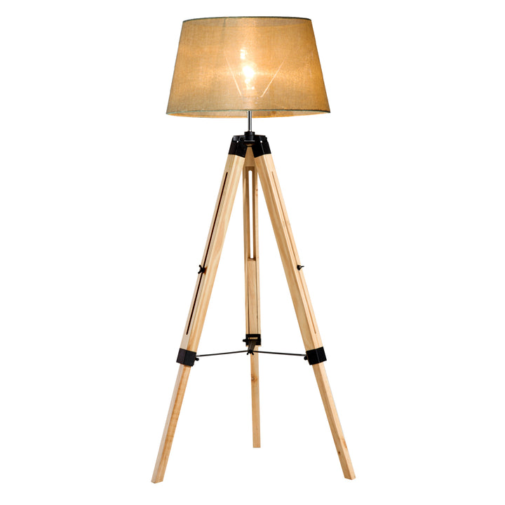 Tripod Floor Lamp Wooden Adjustable Modern Illumination Design E27 Bulb Compatible (Cream Shade) 99-143H