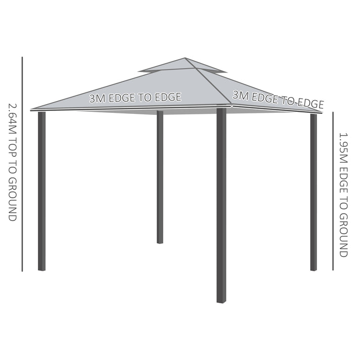 2-Tier Roof Gazebo, 300Lx300Wx264H cm, Steel Frame-Black/Grey