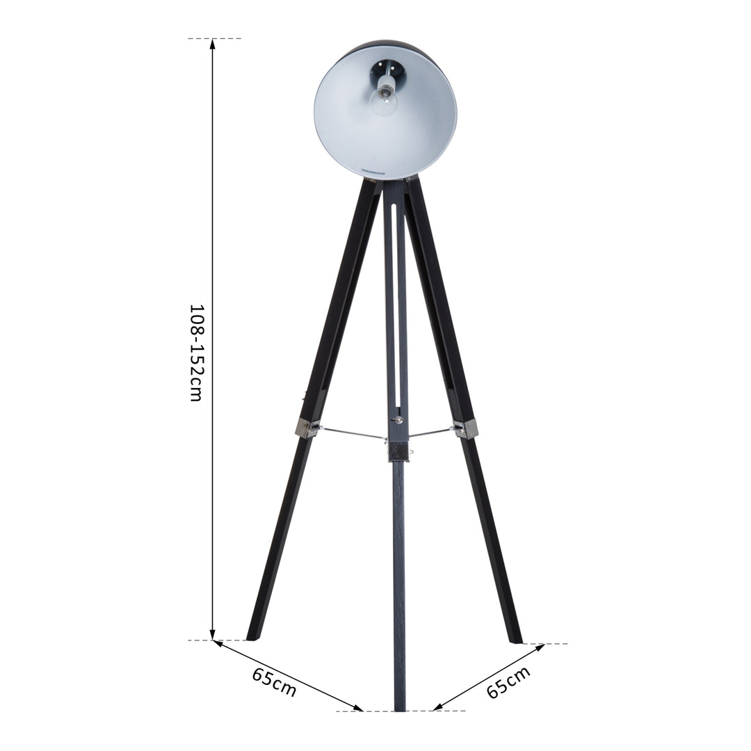 Industrial Floor Lamp for Living Room Tripod Spotlight Reading Lamp w/Wood Legs Metal Shade Adjustable Height Angle Black and White