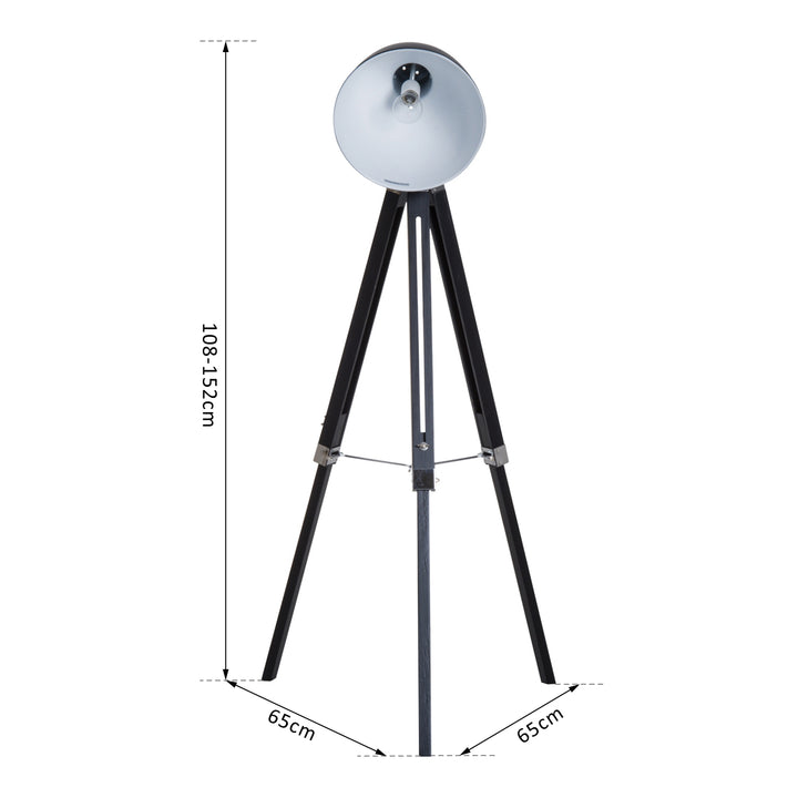 Industrial Floor Lamp for Living Room Tripod Spotlight Reading Lamp w/Wood Legs Metal Shade Adjustable Height Angle Black and White