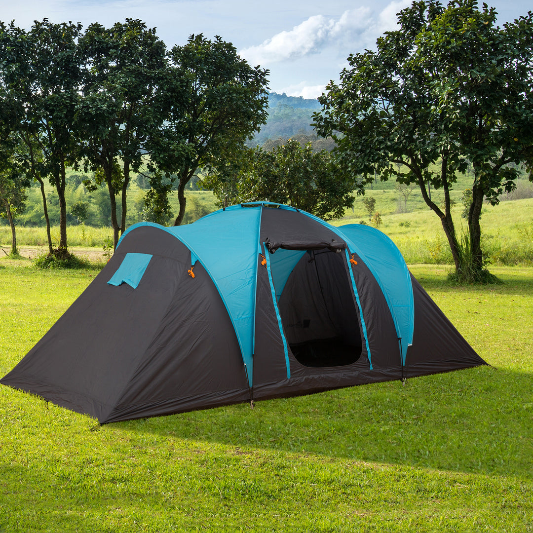 4-Person Outdoor Steel Frame Camping Tent Blue