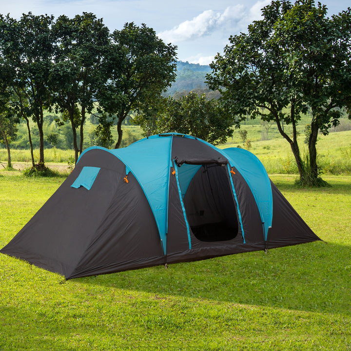 4-Person Outdoor Steel Frame Camping Tent Blue