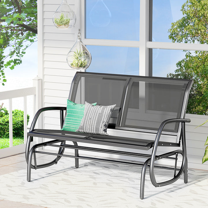Outsunny 2-Person Outdoor Glider Bench Patio Double Swing Gliding Chair Loveseat w/Power Coated Steel Frame for Backyard Garden Porch, Black