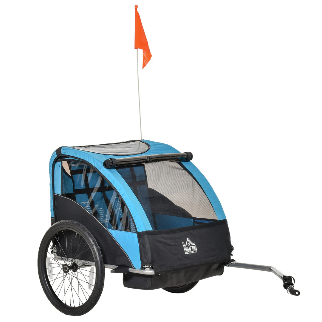 Trailer for Kids Child Bike Foldable 2-Seat Baby Transport Carrier with Storage Bag Five-point Safety Harness Blue