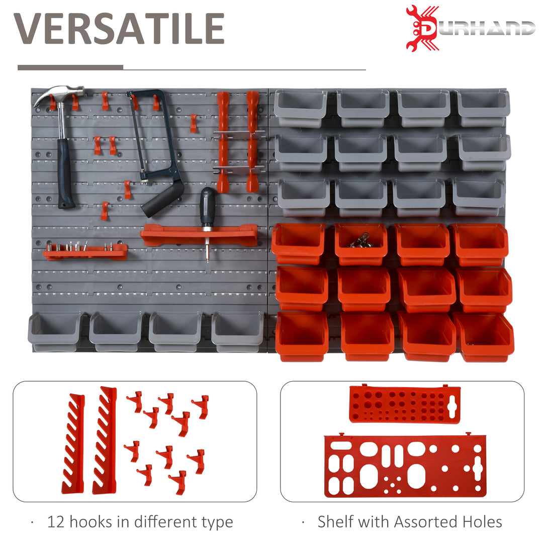 DURHAND 44 Pcs On-Wall Garage DIY Storage Unit w/ 28 Cubes 10 Hooks 2 Boards Screws Organisation Pegboard Tool Equipment Tidy Caddy