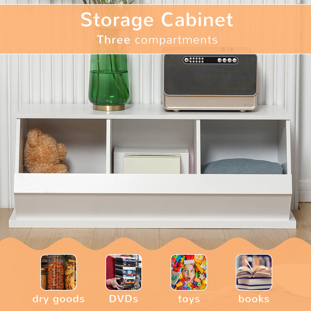Storage Cabinet, Kitchen Cabinet 3 Compartments, 90L x 36W x 35H cm, White