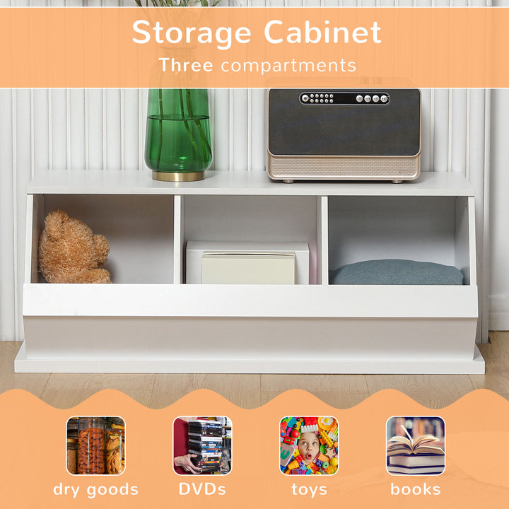 Storage Cabinet, Kitchen Cabinet 3 Compartments, 90L x 36W x 35H cm, White