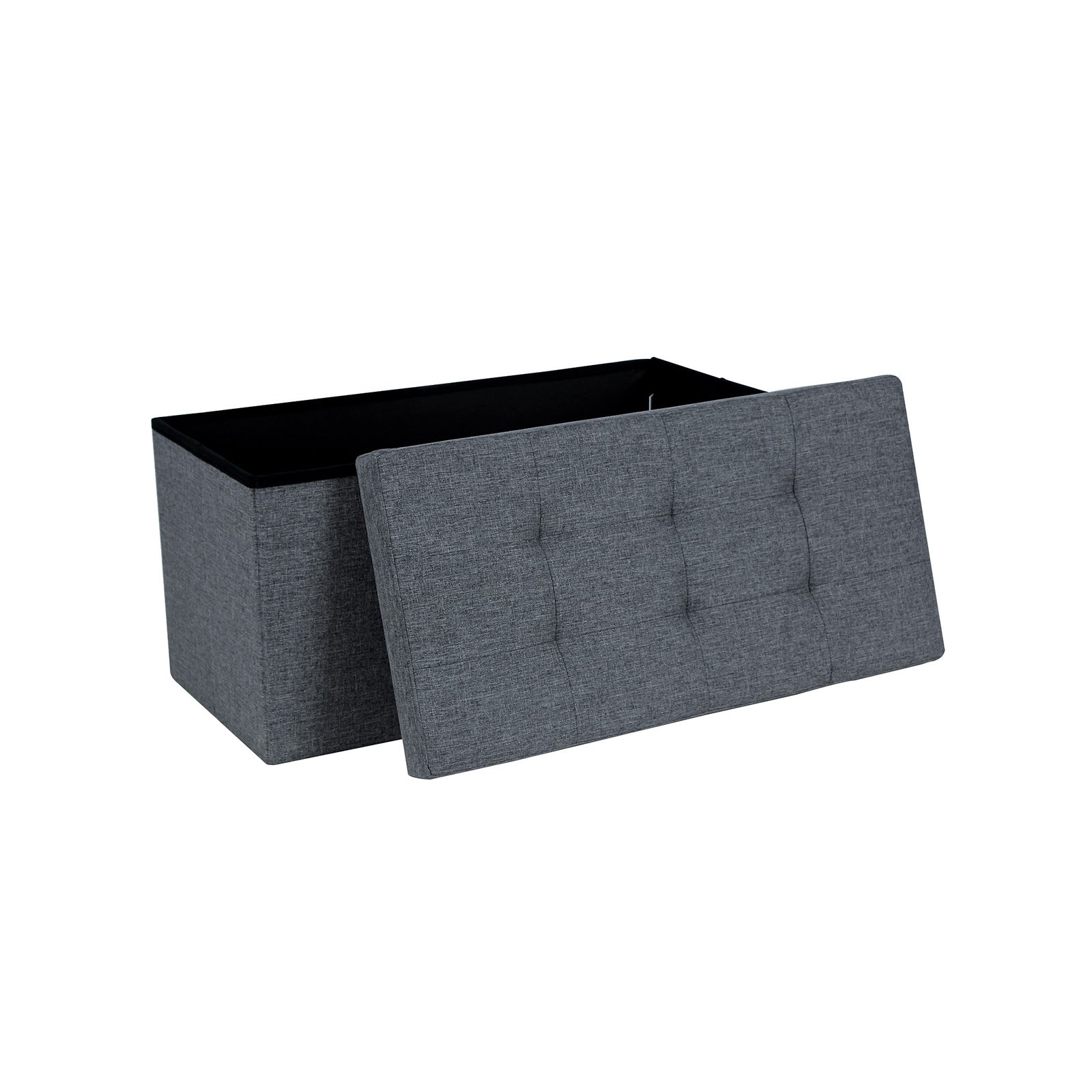 SONGMICS Ottoman Linen Fabric Folding Storage Footstool Versatile Space-saving 76 x 38 x 38 cm Dark Grey LSF84GYZ