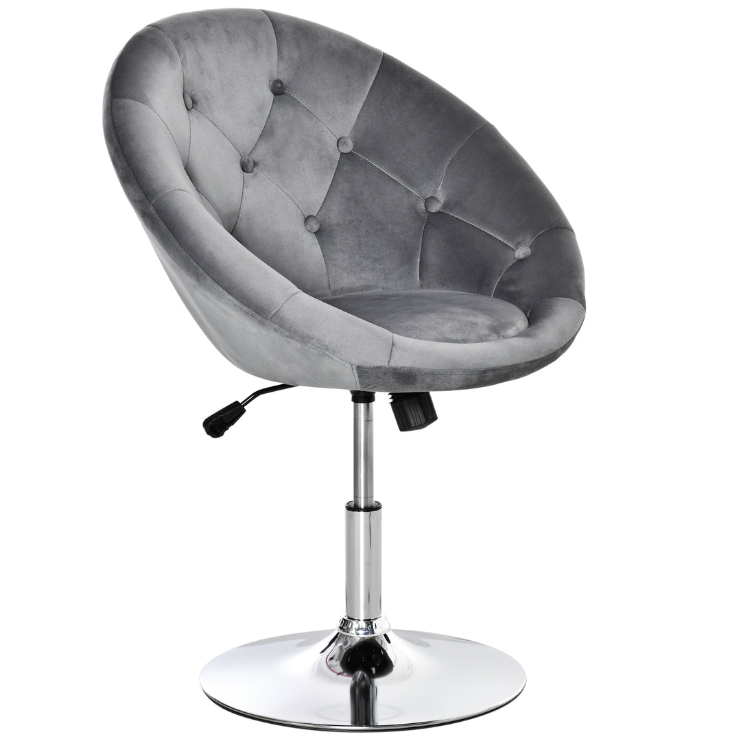 Modern Dining Height Bar Stool Velvet-Touch Tufted Fabric Adjustable Height Armless Tub Chair with Swivel Seat, Grey