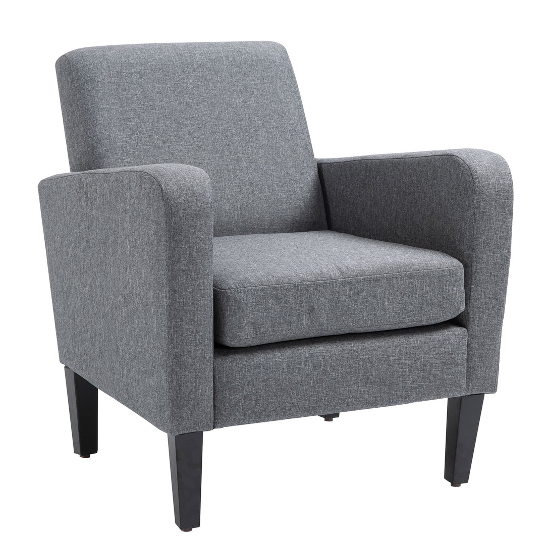 HOMCOM Linen Modern-Curved Armchair Accent Seat w/ Thick Cushion Wood Legs Foot Pads Single Compact Home Furniture City Flats Grey