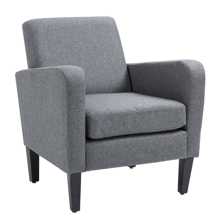 HOMCOM Linen Modern-Curved Armchair Accent Seat w/ Thick Cushion Wood Legs Foot Pads Single Compact Home Furniture City Flats Grey