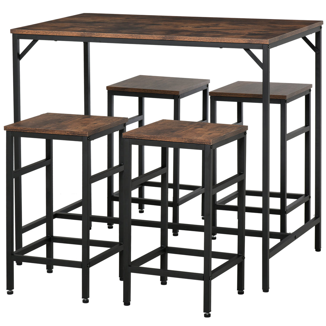 Industrial Rectangular Bar Table Set with 4 Stools for Dining Room, Kitchen, Dinette