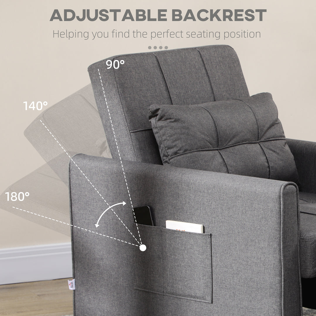 Folding Sofa Bed, Pull Out Single Sleeper, 3 in 1 Convertible Chair Bed with Adjustable Backrest, Pillow, Side Pocket for Home Office Grey