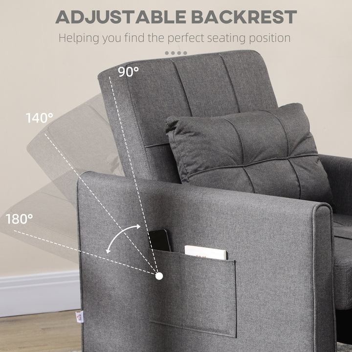 Folding Sofa Bed, Pull Out Single Sleeper, 3 in 1 Convertible Chair Bed with Adjustable Backrest, Pillow, Side Pocket for Home Office Grey